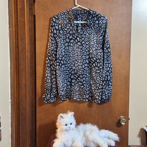 Worthington Black and Gray Animal Print Long Sleeve Top